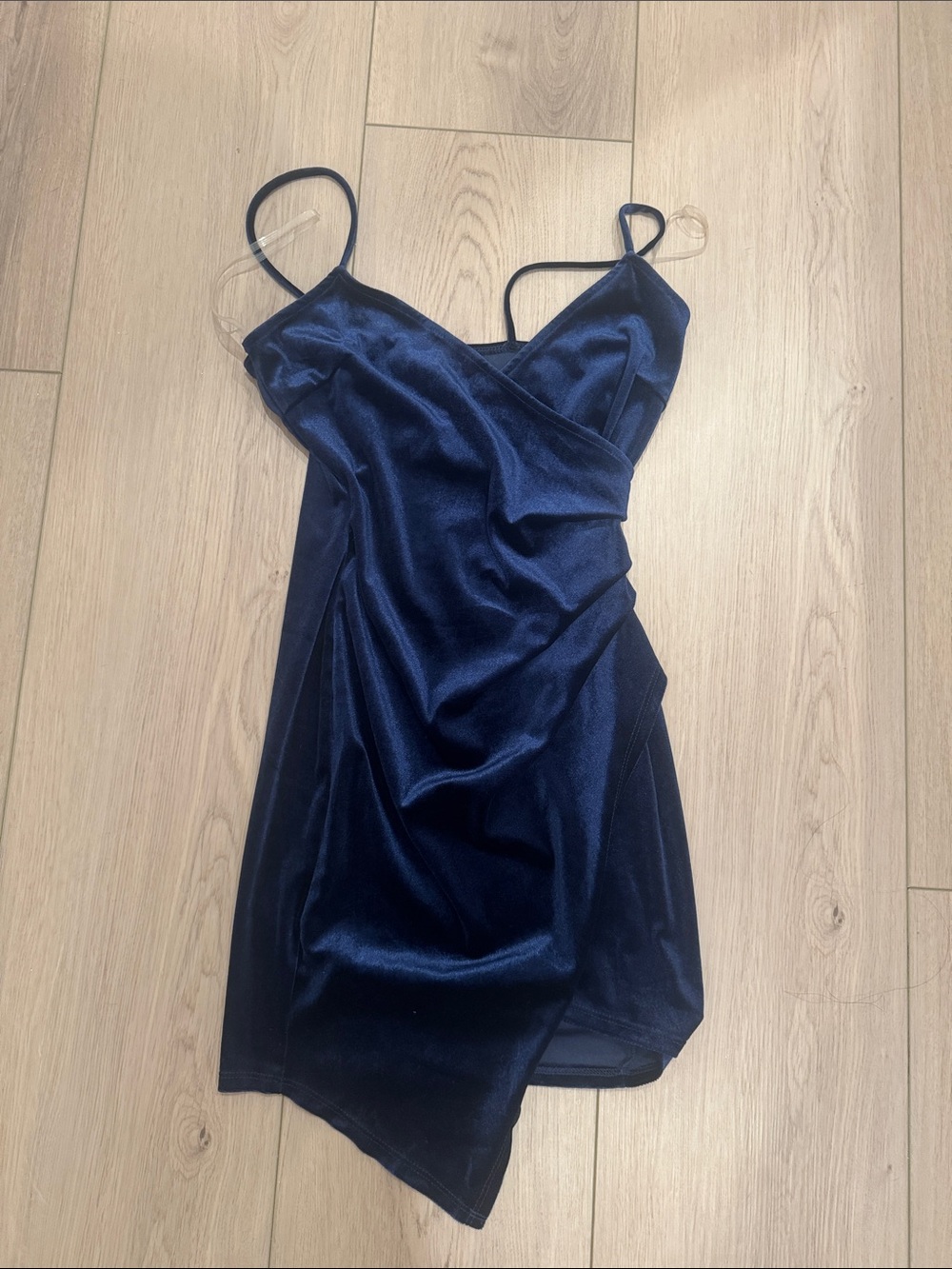 Windsor - Navy Satin Slip Dress with Draped Side